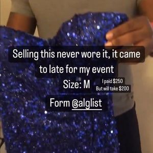 This is a beautiful royal blue dress that came too late for prom